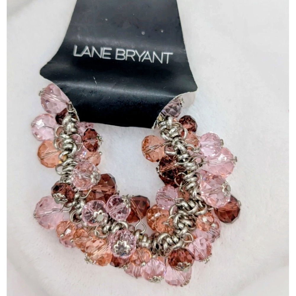 Lane Bryant Chunky Silver Metallic Charm Bracelet w/ Pink & Peach Crystal Beads